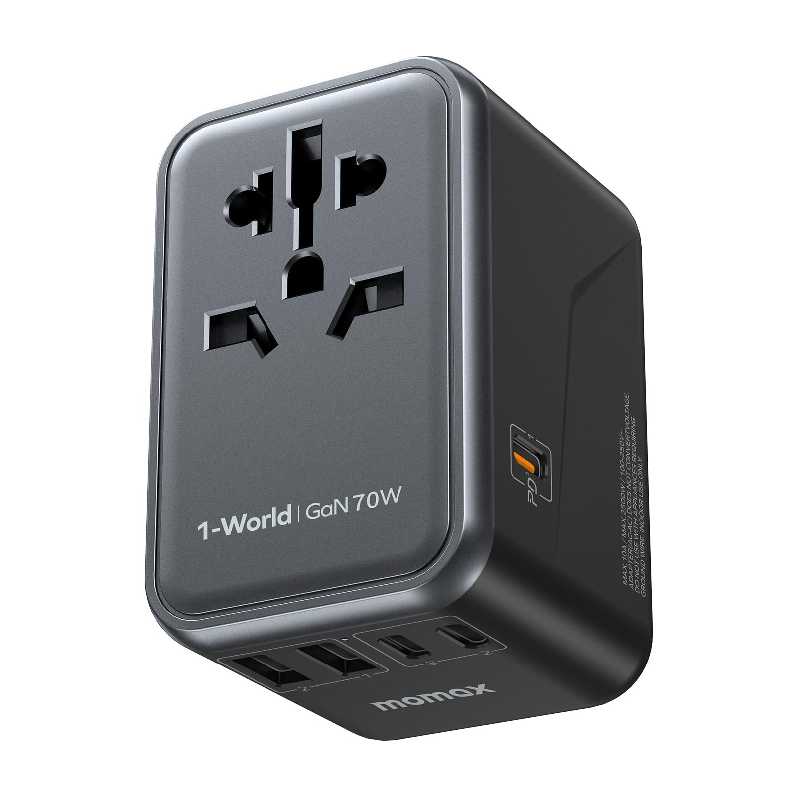 Adaptador De Viaje Universal Momax Gan De 70 W Con 3 Usb-c Pd Y 2 Usb-a Qc - Venta Internacional. $1,318
