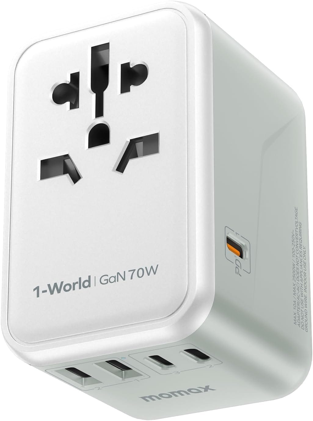 Adaptador De Viaje Universal Momax De 70 W Gan Con 3 Usb-c Y 2 Usb-a - Venta Internacional. $1,311