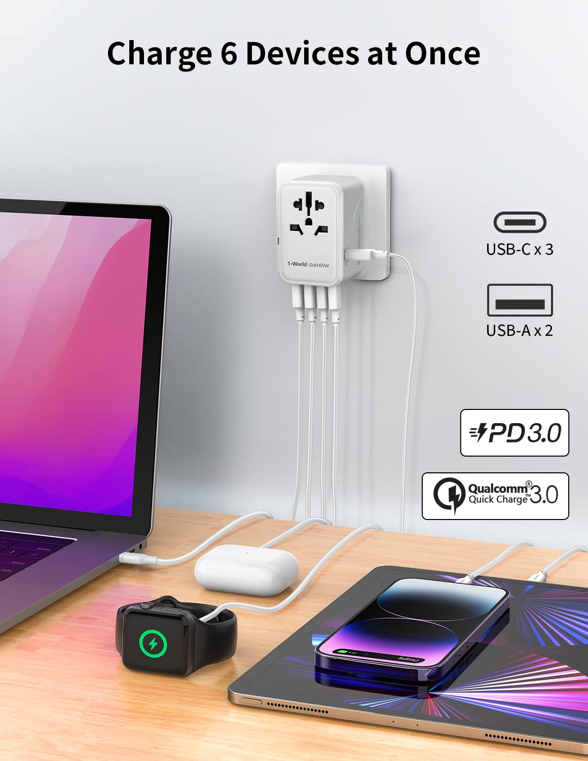 Foto 5 pulgar | Adaptador De Viaje Universal Momax De 70 W Gan Con 3 Usb-c Y 2 Usb-a - Venta Internacional.