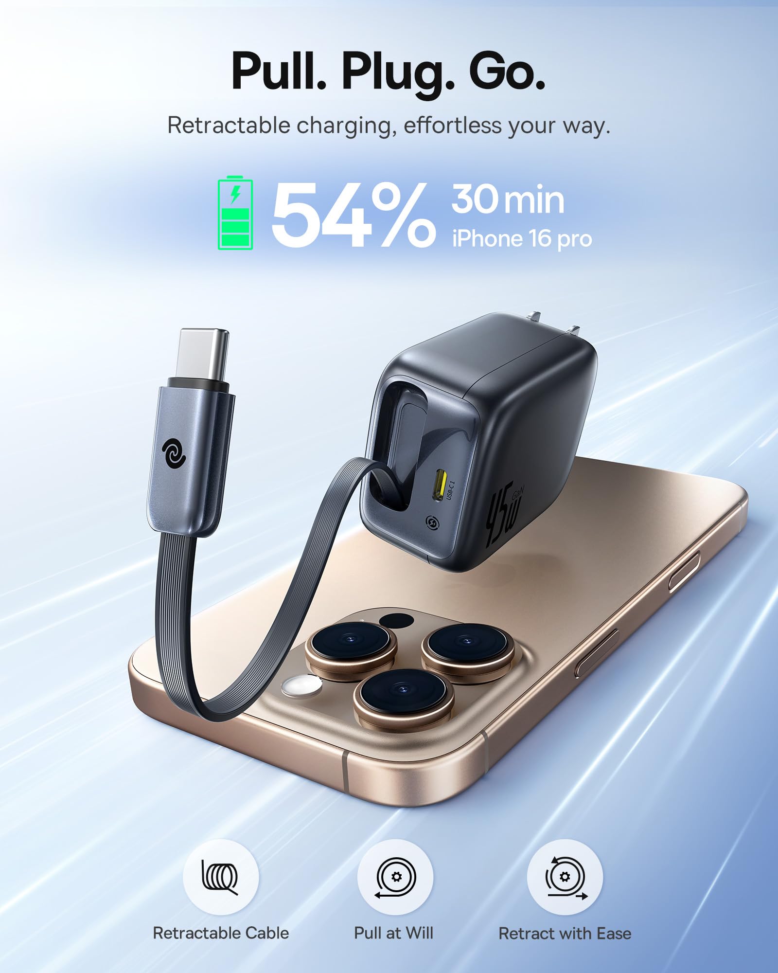 Foto 3 pulgar | Cargador Baseus Retráctil Usb C De 45 W Con Doble Puerto De Carga Rápida - Venta Internacional.
