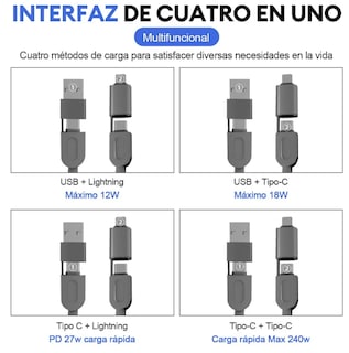 Foto 2 | Cable De Carga Xtellar 4en1 Con Transmisión Rápida De 240w Para Iphone Macbook Y Dispositivos Vivo
