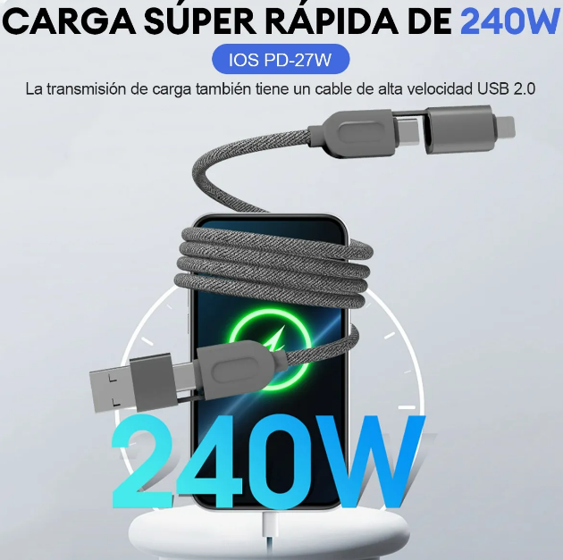 Foto 4 pulgar | Cable De Carga Xtellar 4en1 Con Transmisión Rápida De 240w Para Iphone  Macbook Y Dispositivos Vivo
