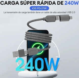 Foto 3 | Cable De Carga Xtellar 4en1 Con Transmisión Rápida De 240w Para Iphone Macbook Y Dispositivos Vivo