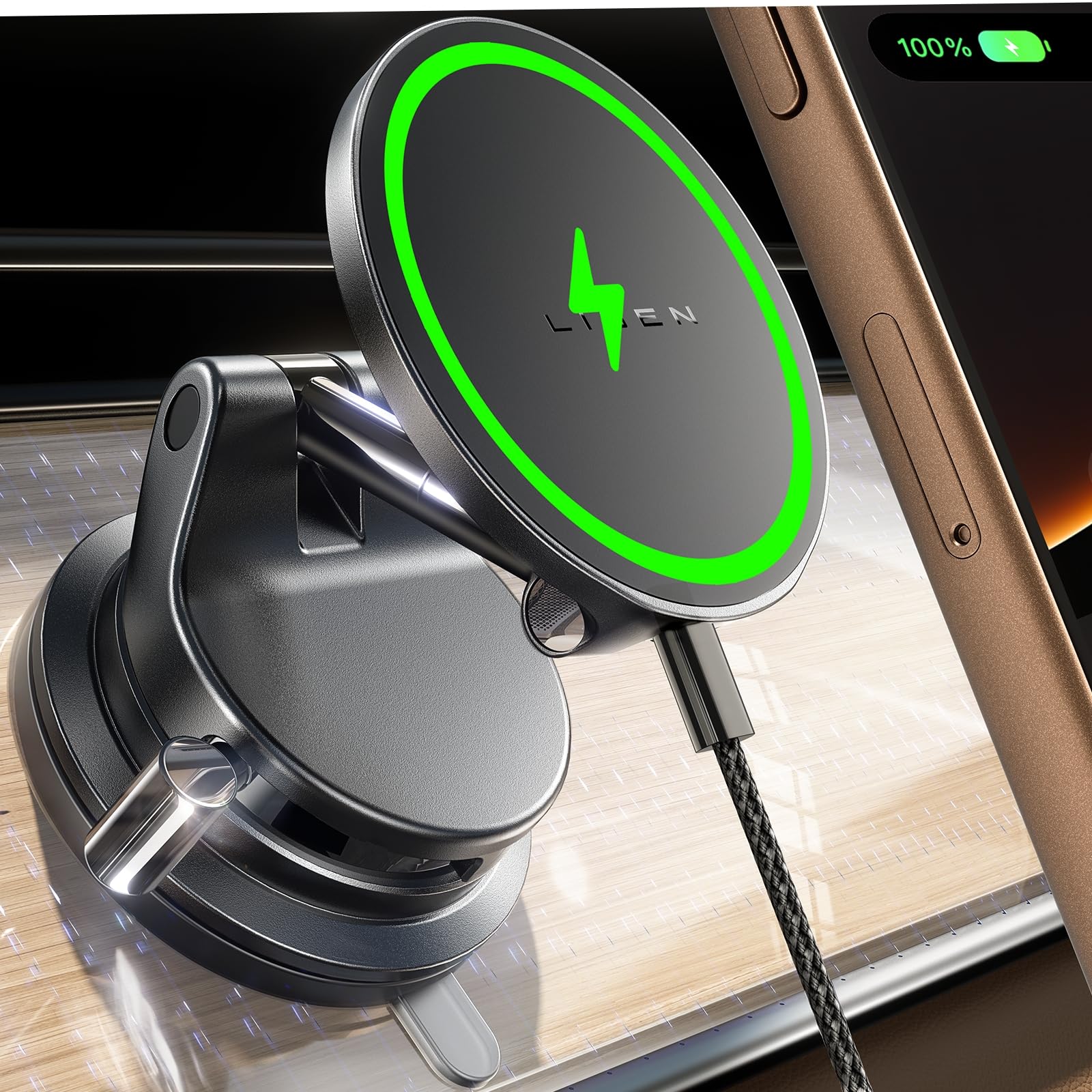 Foto 1 | Cargador De Coche Lisen Con Ventosa Para Teléfono  15 W  Magsafe - Venta Internacional.