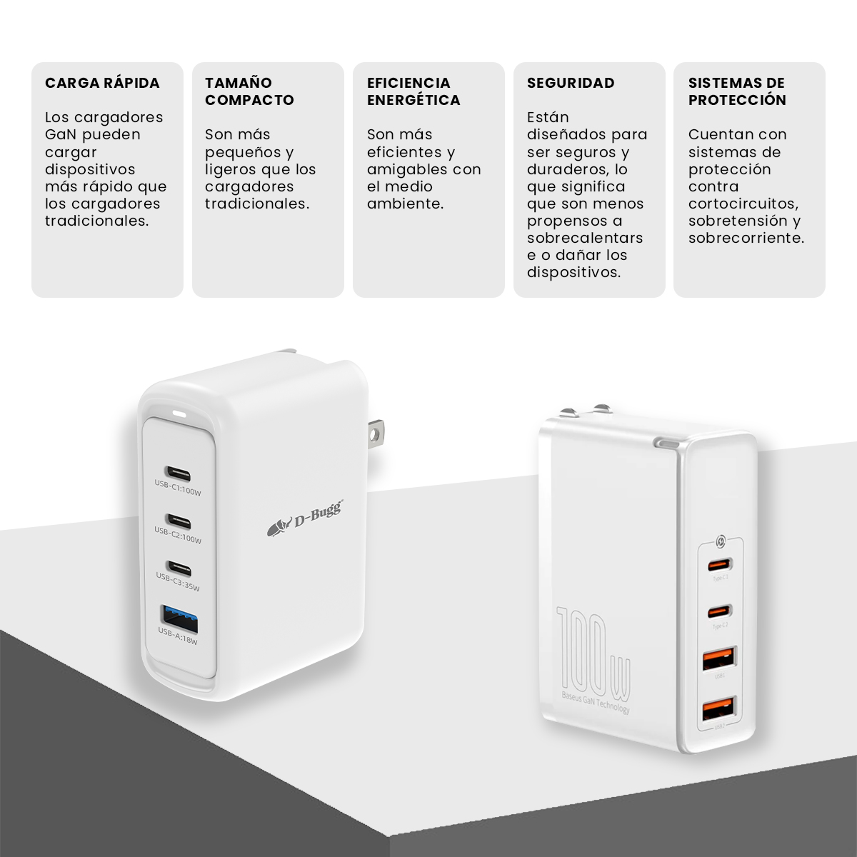 Foto 6 pulgar | Cargador Gan 100w Carga Rápida Varias Entradas + Cable Tipo C