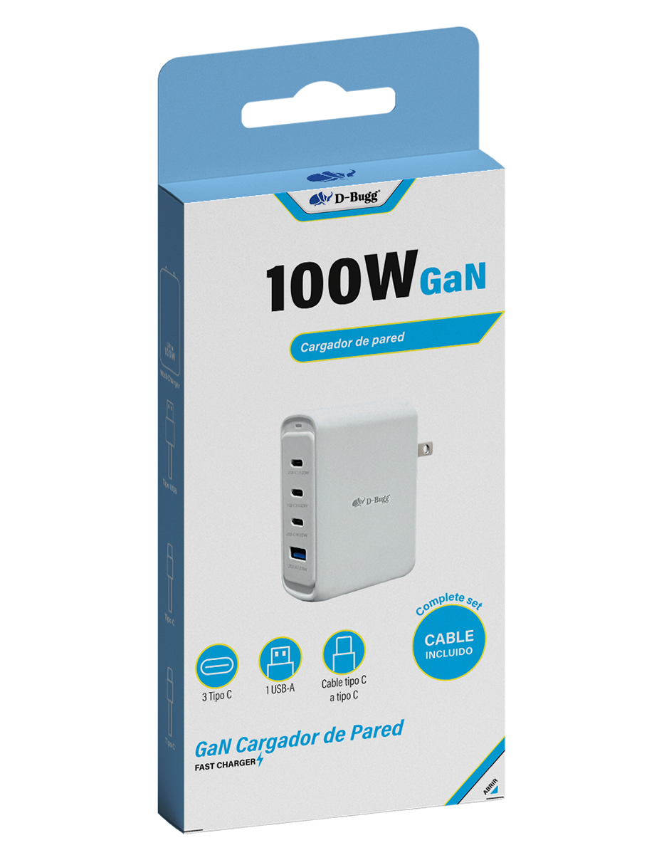 Foto 7 pulgar | Cargador Gan 100w Carga Rápida Varias Entradas + Cable Tipo C