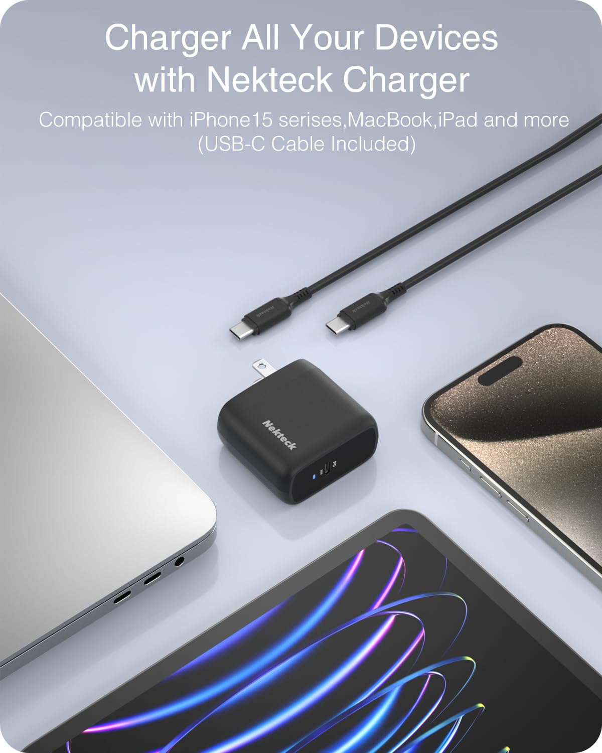 Foto 3 | Cargador Nekteck USB C Gan II Pd 3.0 Pps de 65 w con Cable de 2 m - Venta Internacional