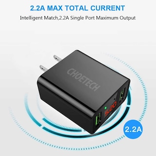 Foto 2 | Cargador AC Choetech 2 X USB-a 2.2amp Universal con Display Led