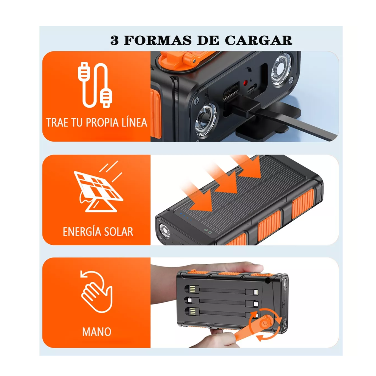 Foto 7 pulgar | Cargador Solar Powerbank 36000 mAh Banco De Energía Solar Negro/Naranja