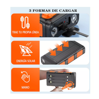 Foto 6 | Cargador Solar Powerbank 36000 mAh Banco De Energía Solar Negro/Naranja