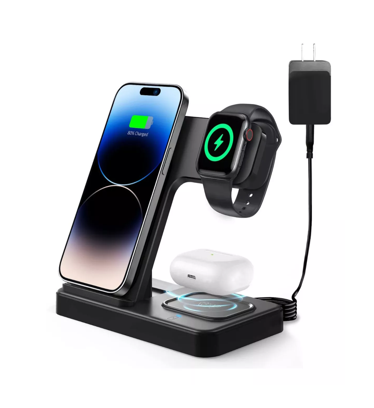 Foto 3 | Cargador Inalámbrico Para Iphone/iwatch/airpods 3 En 1 Negro