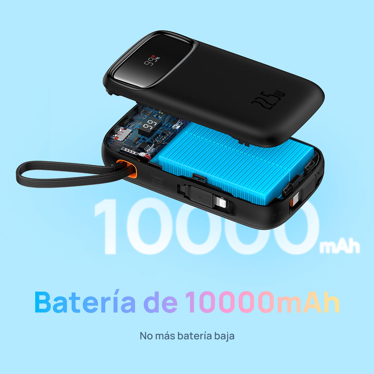 Foto 8 pulgar | Power Bank 22.5w 10000 Mah Baseus Qpow2 Cable Ios Y Usb-c Puerto Usb Y Usb C