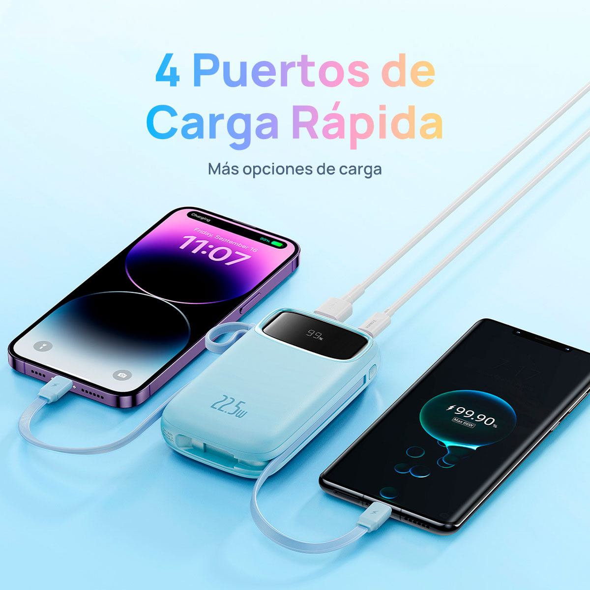 Foto 7 pulgar | Power Bank 22.5w 10000 Mah Baseus Qpow2 Cable Ios Y Usb-c Puerto Usb Y Usb C Azul