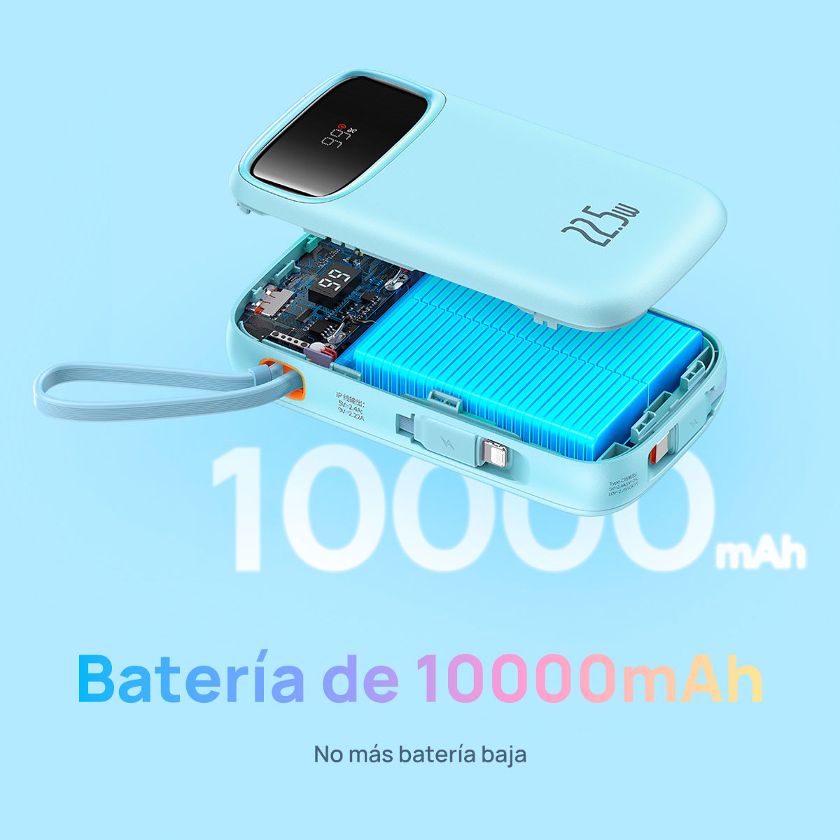 Foto 8 pulgar | Power Bank 22.5w 10000 Mah Baseus Qpow2 Cable Ios Y Usb-c Puerto Usb Y Usb C Azul