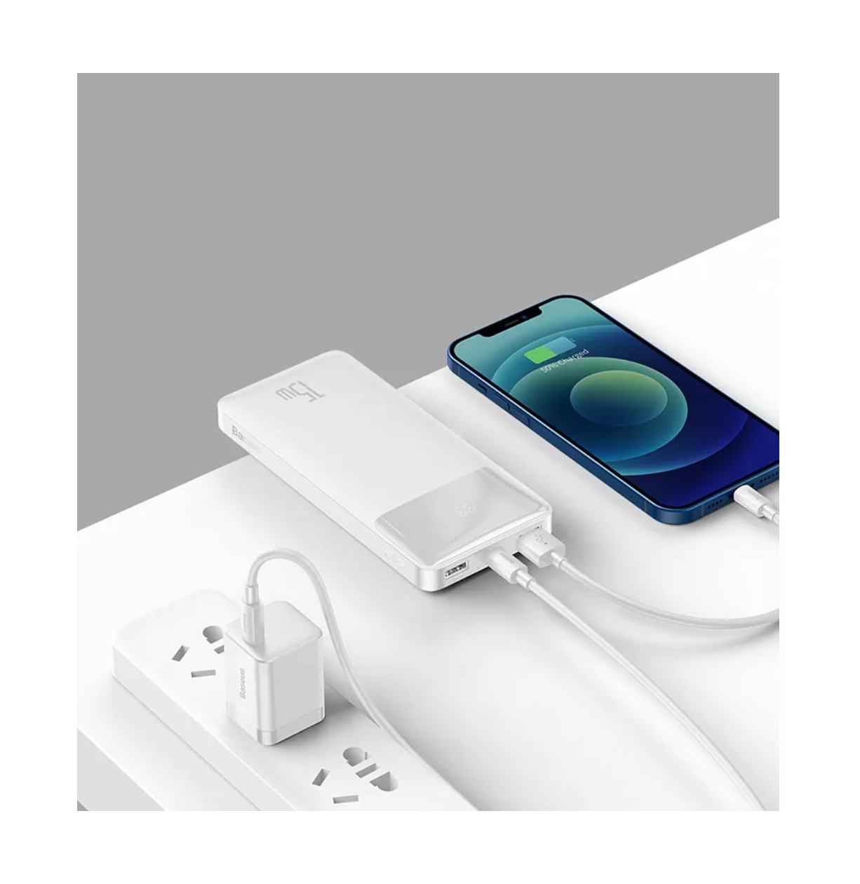 Foto 5 | Cargador  15w Usb / Tipo-c / Lightning Portátil Con Cable Carga Rápida Blanco