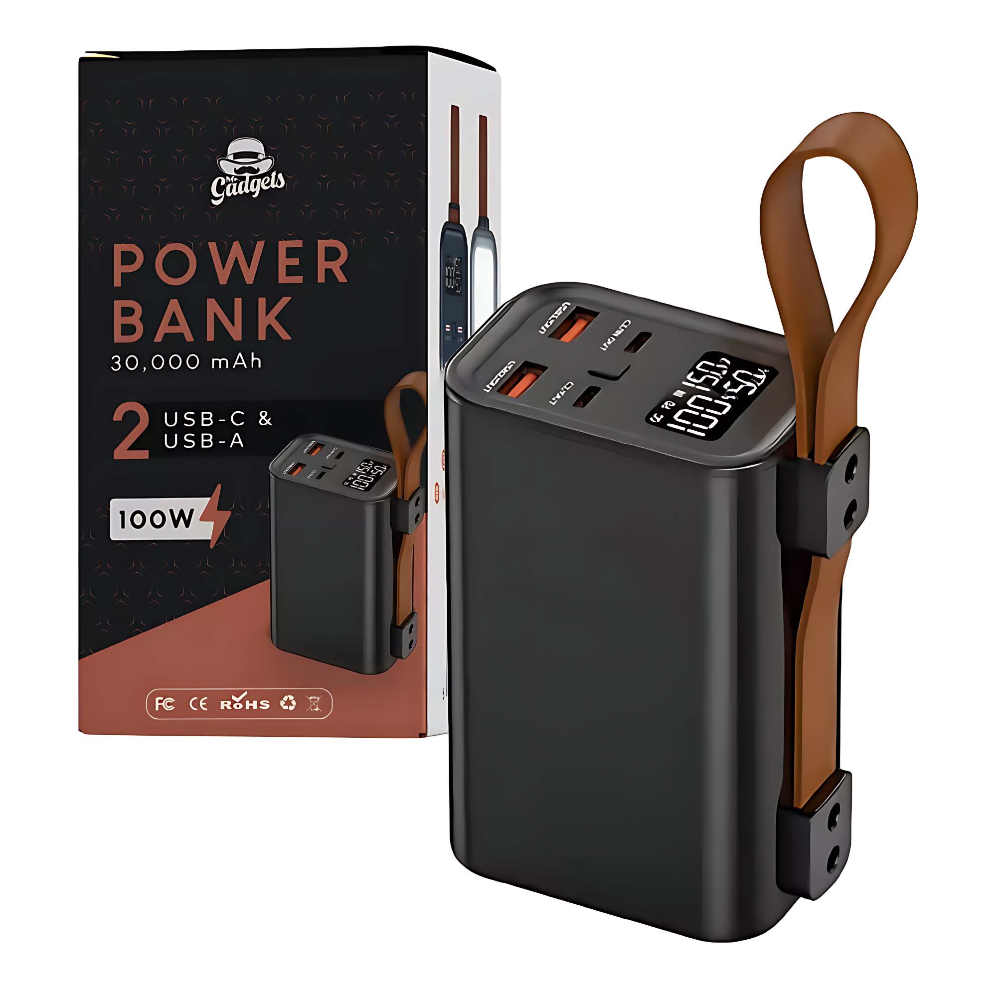 Mr. Gadgets Power Bank 30,000 Mah, Usb-c, Usb-a, Banco De Carga Portátil De 100w Multipuertos, Batería Ultra C