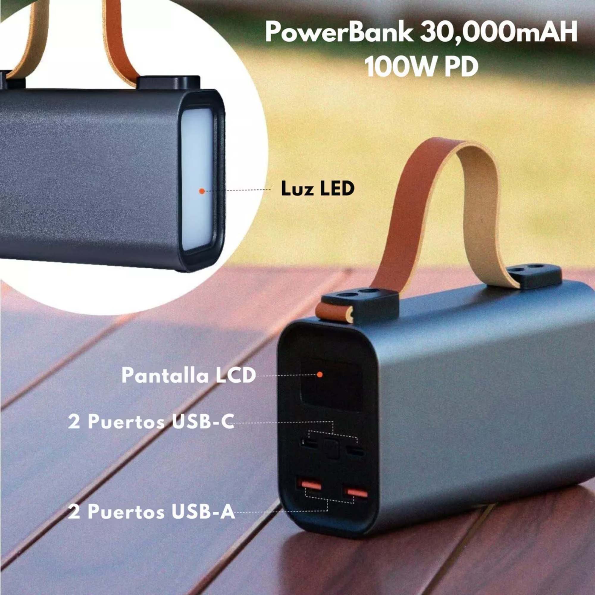 Foto 7 | Mr. Gadgets Power Bank 30,000 Mah, Usb-c, Usb-a, Banco De Carga Portátil De 100w Multipuertos, Batería Ultra C