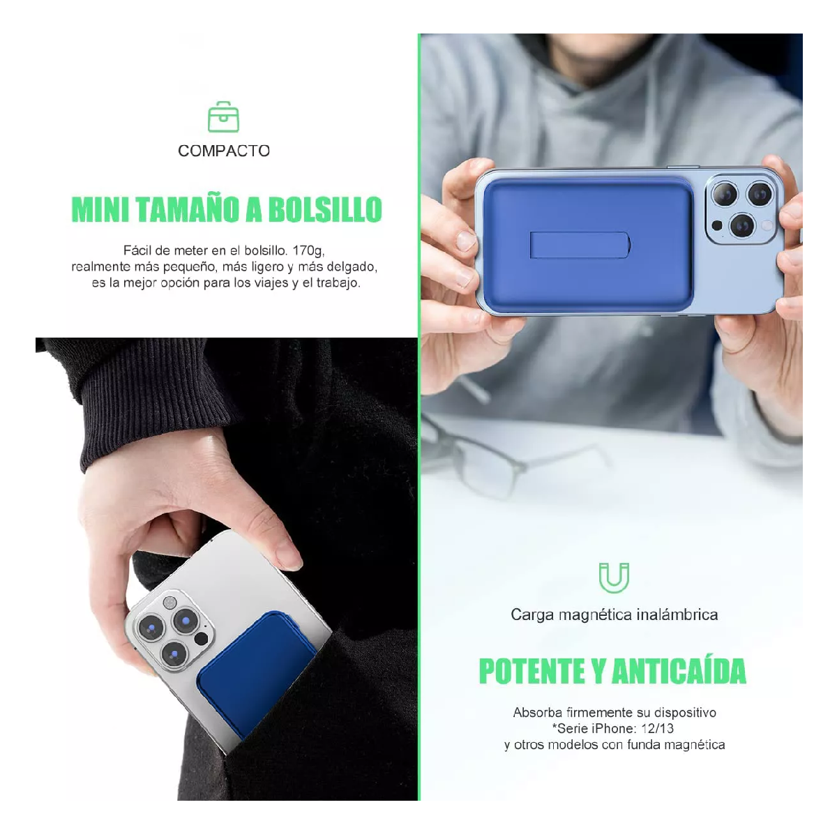 Foto 4 pulgar | Power Bank Inalámbrico Magnético Belug Azul 10000mah