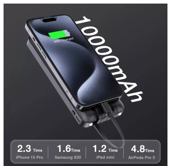 Foto 4 pulgar | Power Bank Wünd Batería Portátil Carga Rápida 10000mah 4 Cable