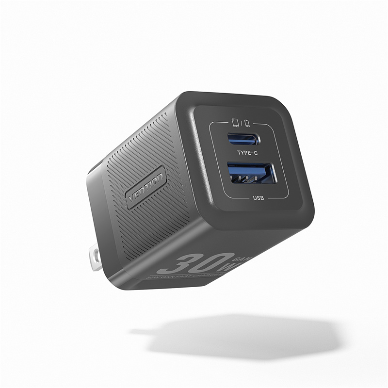 Vention Cargador Gan De 2 Puertos Usb (c + A) (30w/30w) - Negro