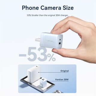 Foto 4 | Vention Cargador Gan De 2 Puertos Usb (c + A) (30w/30w) - Negro