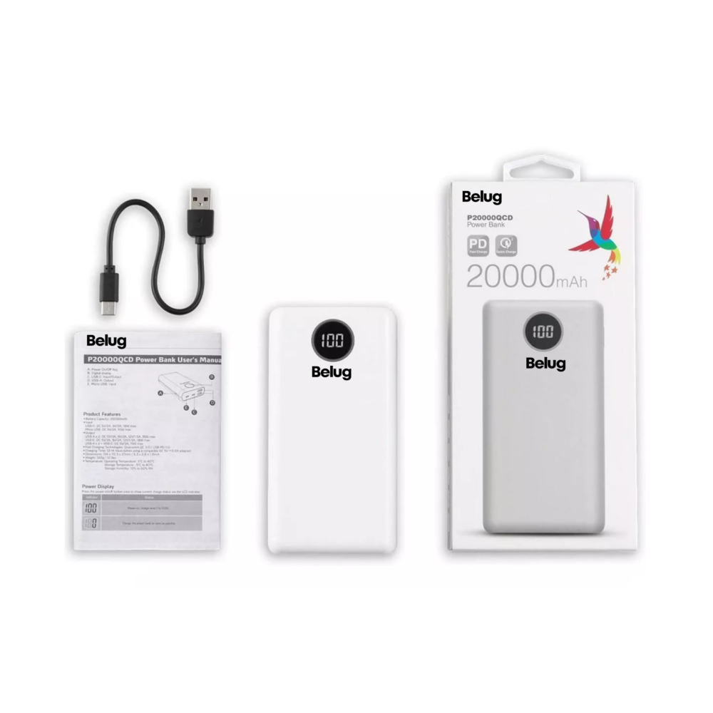 Foto 6 pulgar | Power Bank 20000mah Belug, Batería Portátil Tipo C Blanco
