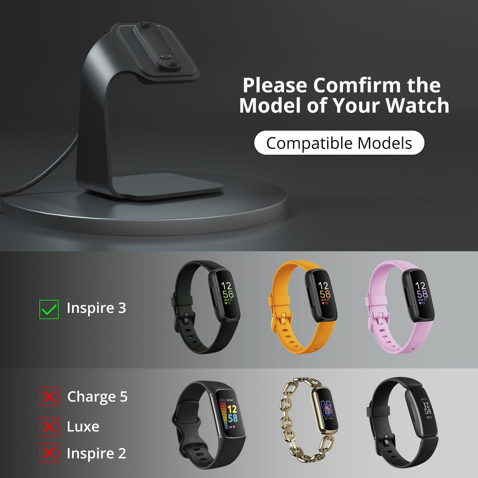 Foto 3 pulgar | Base de Carga Nanw Compatible con Fitbit Inspire 3 Negra - Venta Internacional