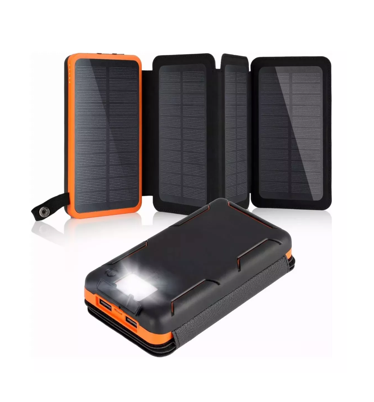 Foto 4 pulgar | Power Bank Solar Cargador Portátil 26800mah 4 Paneles Solare Negro Lineas Naranja