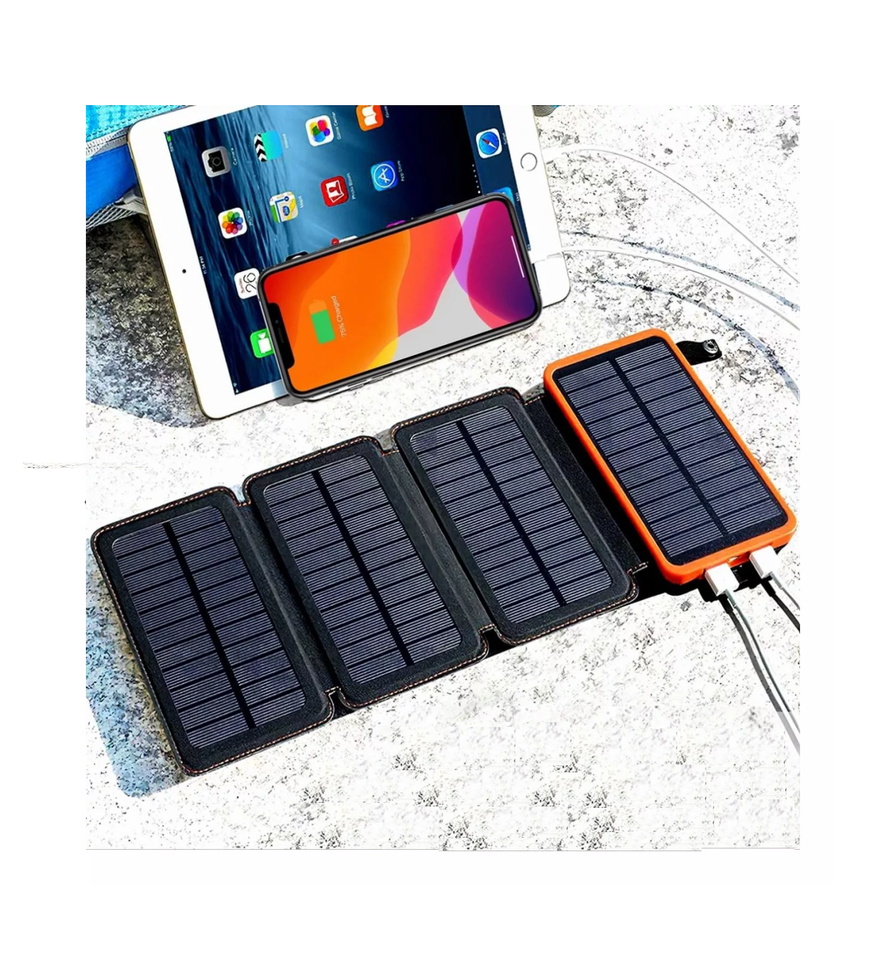 Foto 5 pulgar | Power Bank Solar Cargador Portátil 26800mah 4 Paneles Solare Negro Lineas Naranja