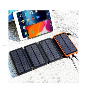 Foto 4 | Power Bank Solar Cargador Portátil 26800mah 4 Paneles Solare Negro Lineas Naranja