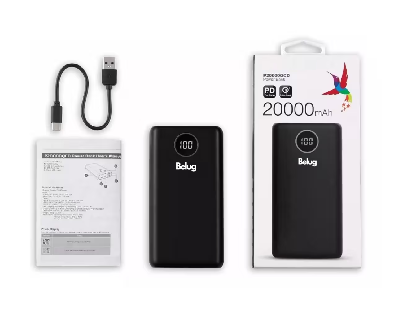 Foto 5 pulgar | Power Bank 20000mah P20000qcd Batería Portátil Tipo C, Belug  Negro