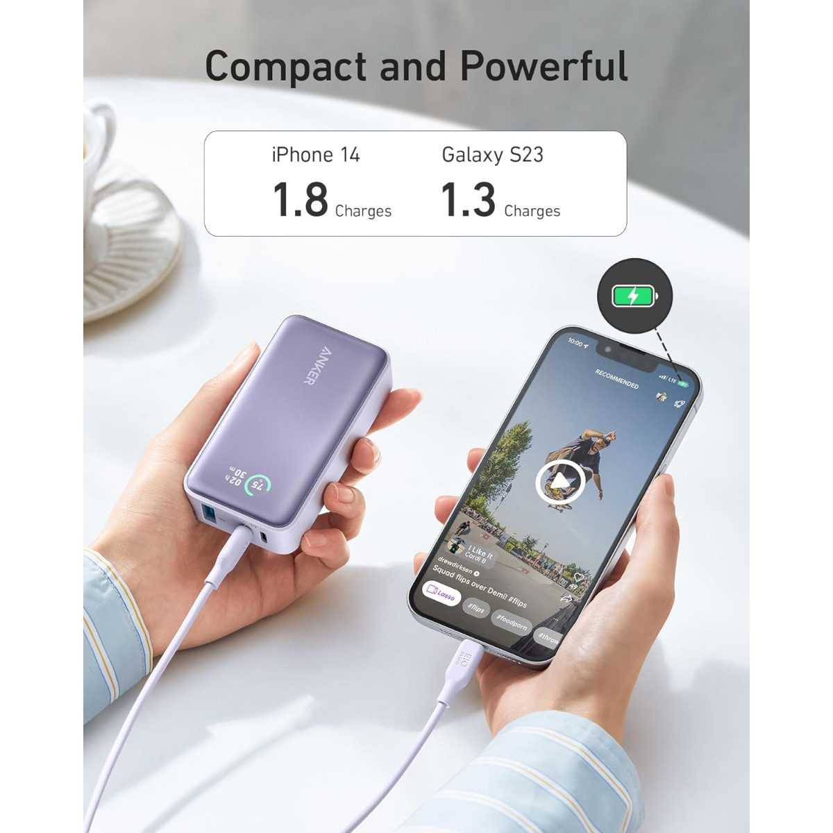 Foto 6 pulgar | Power Bank Anker 533 10,000mah 30w Pd Violeta Usb Dúo