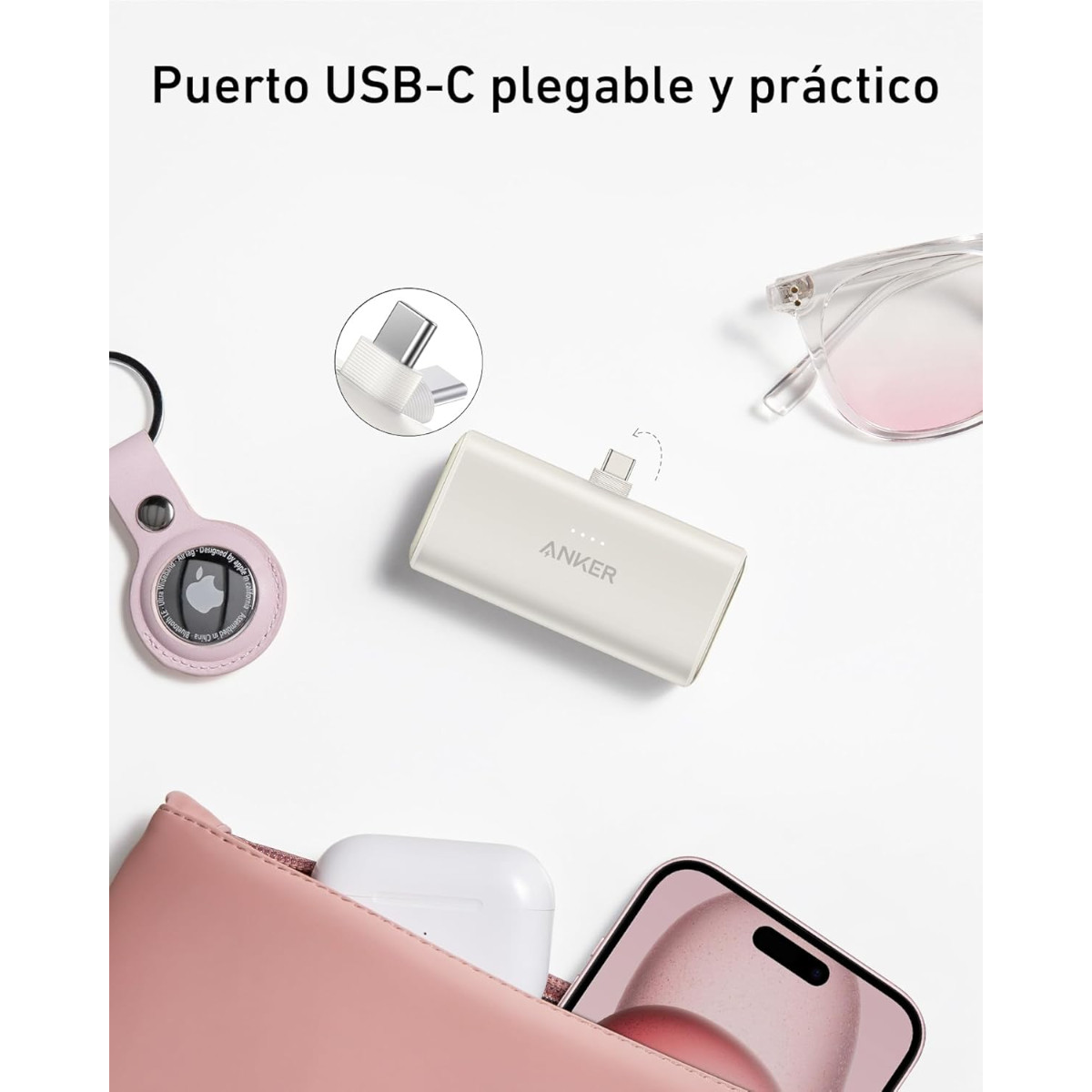 Foto 5 pulgar | Power Bank Nano USB-C Plegable Anker 5000 mAh 22.5W Blanco