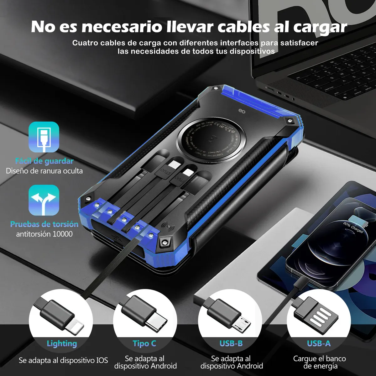 Foto 4 pulgar | Bateria Portatil 40,000mah 5 Páneles Solares Eo Safe Imports Esi-19124 Negro