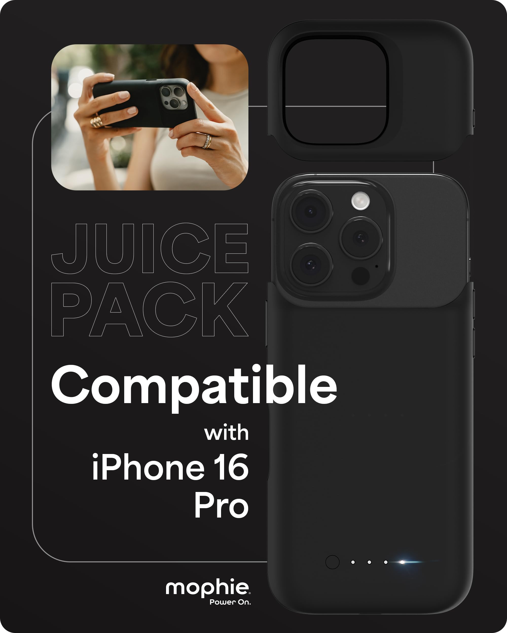 Foto 3 pulgar | Funda De Batería Mophie Juice Pack Para Iphone 16 Pro +50% Negra - Venta Internacional.