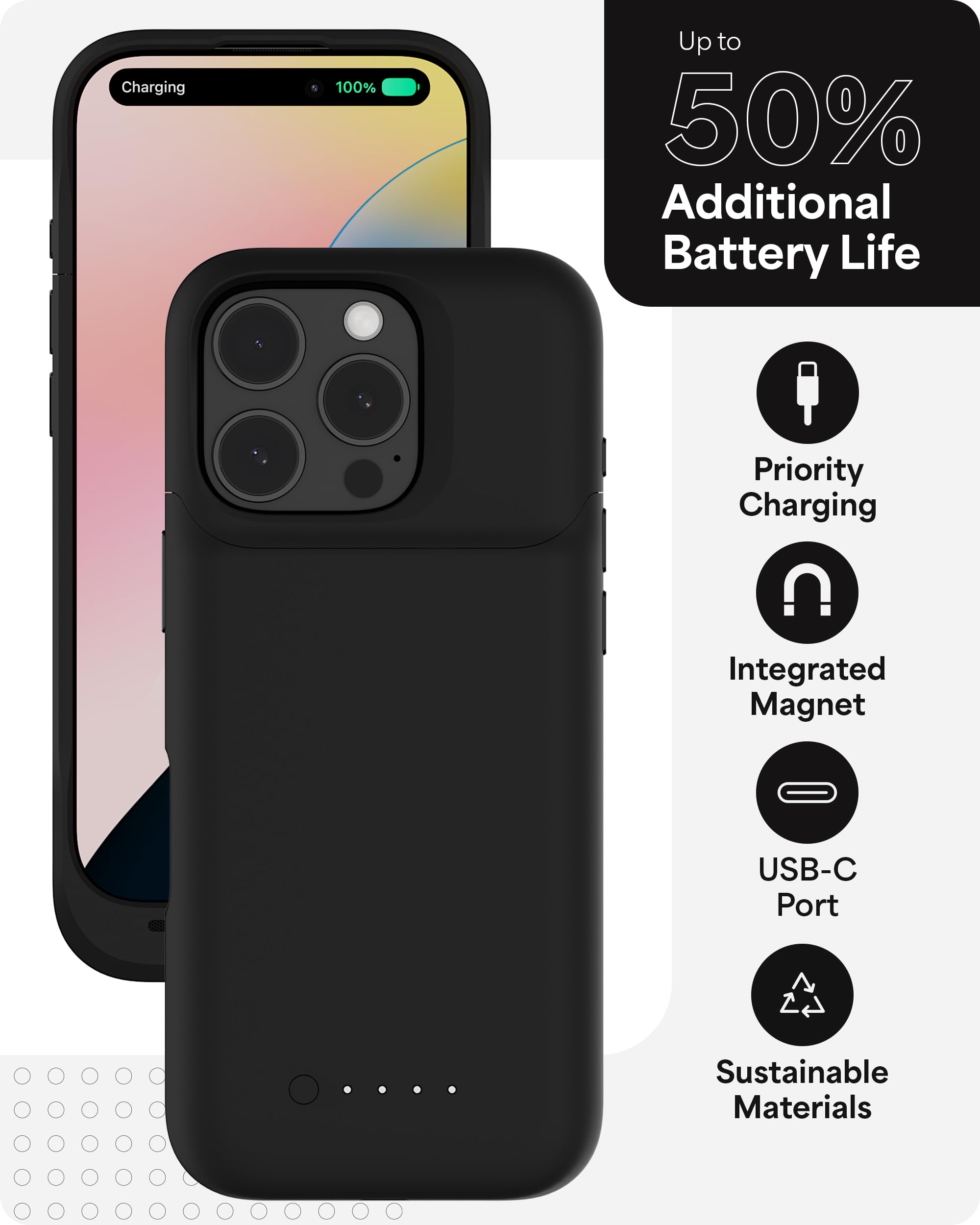 Foto 4 pulgar | Funda De Batería Mophie Juice Pack Para Iphone 16 Pro +50% Negra - Venta Internacional.