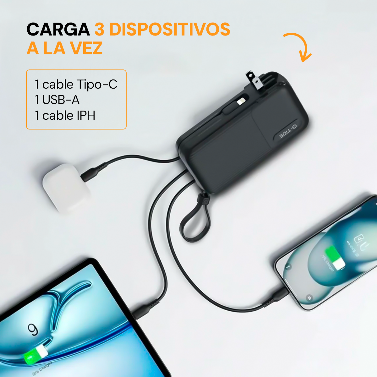 Foto 5 pulgar | Bateria Portatil Powerbank Traveler 1 Ideal Para Viajes Carga Rápida Con 3 Cables Integrados
