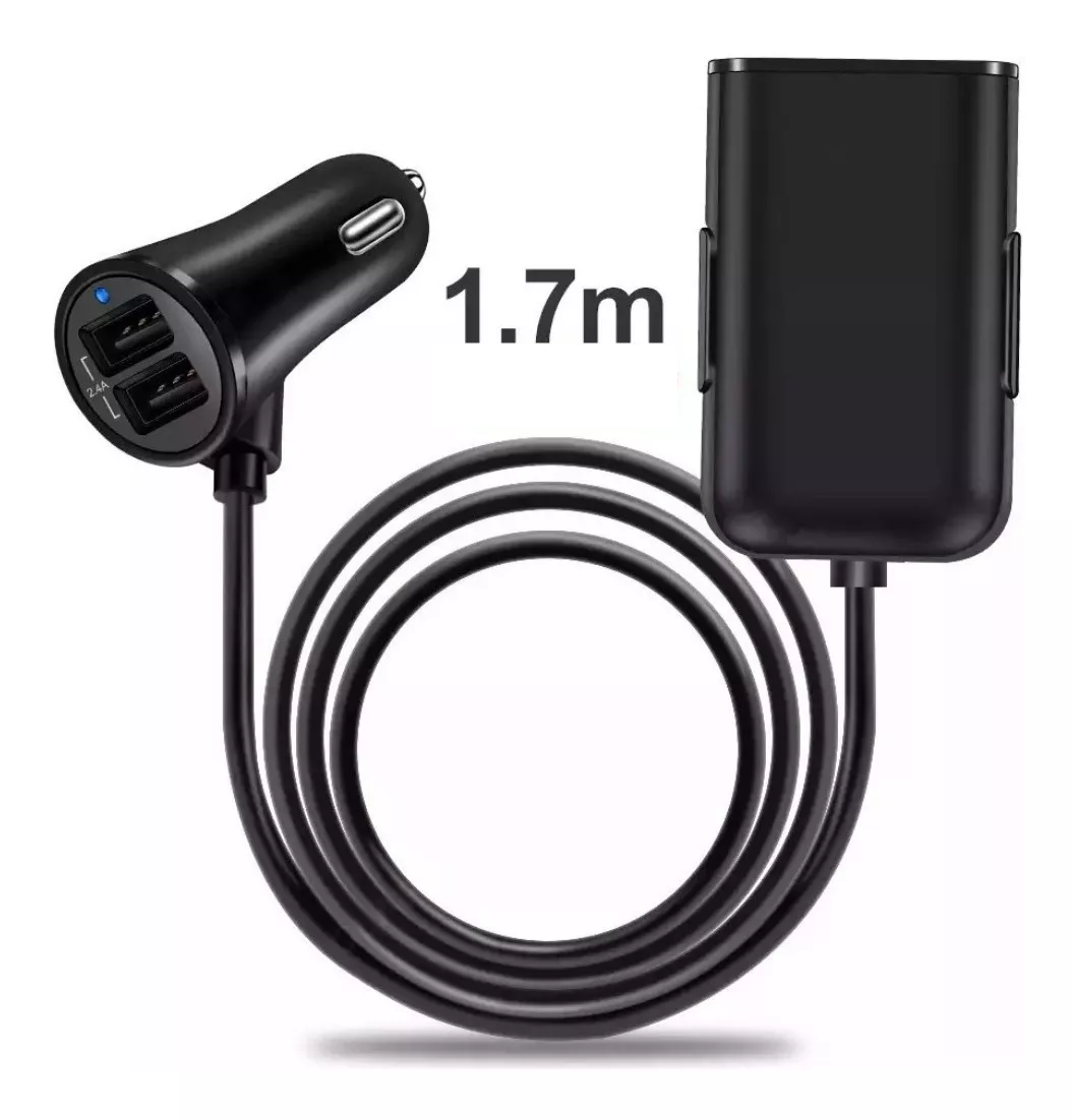 Foto 4 | Combo Cargador para Auto 3.1a 2+2usb Ampliar Cable V8 Turbo color Negro