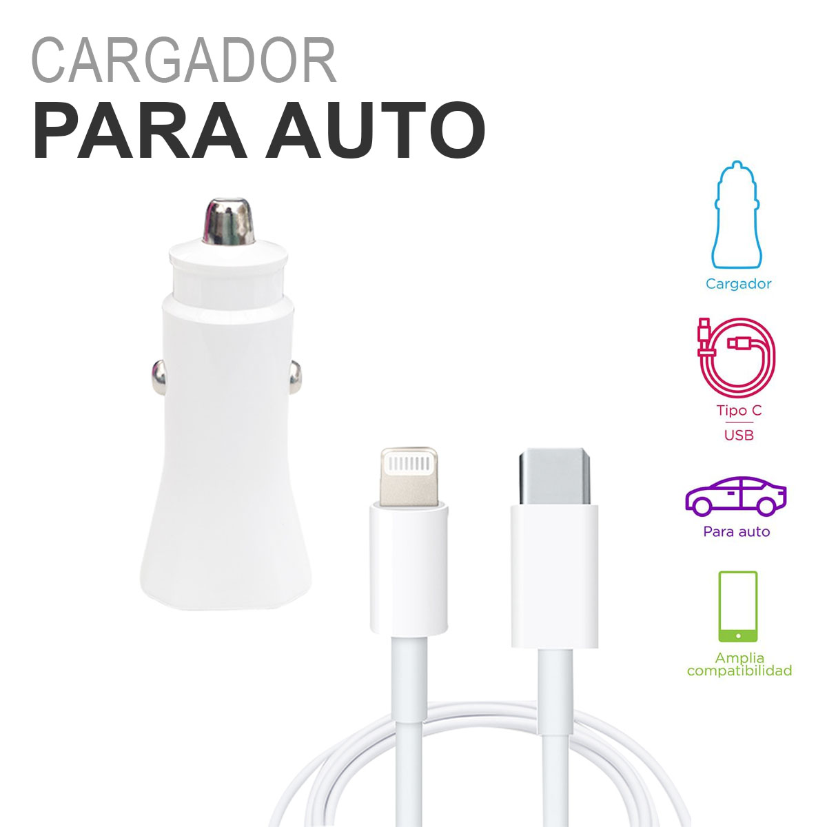 Foto 3 pulgar | Adaptador de Cargador para Auto 20w Carga Rapida Tipo C