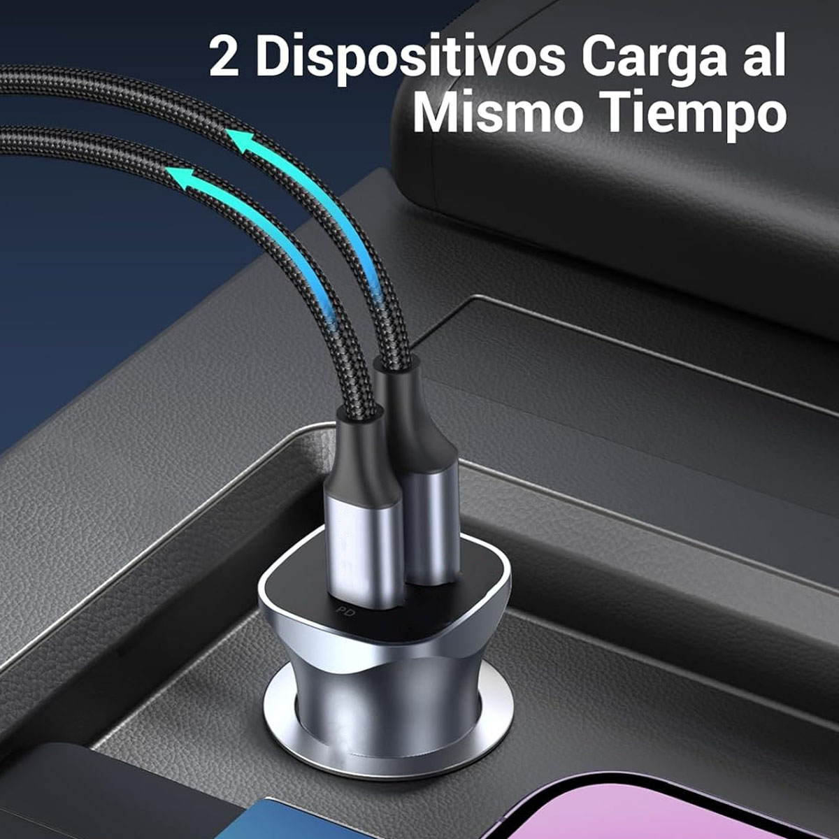 Foto 4 pulgar | Cargador de Celular para Auto con Doble Puerto USB Tipo C PD y USB QC3.0 de Carga Rápida 20W en Color Gris