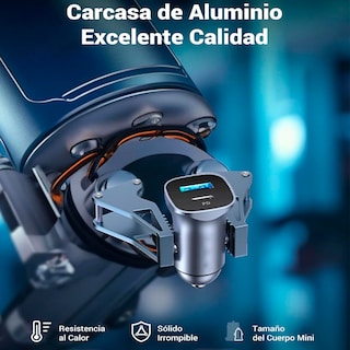 Foto 4 | Cargador de Celular para Auto con Doble Puerto USB Tipo C PD y USB QC3.0 de Carga Rápida 20W en Color Gris