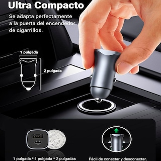 Foto 5 | Cargador de Celular para Auto con Doble Puerto USB Tipo C PD y USB QC3.0 de Carga Rápida 20W en Color Gris