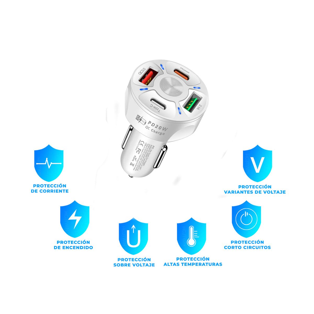 Foto 5 pulgar | Cargador de Auto 4 en 1 para Celular 2xusb Tipo A 2x Usb Tipo C Elegate Blanco