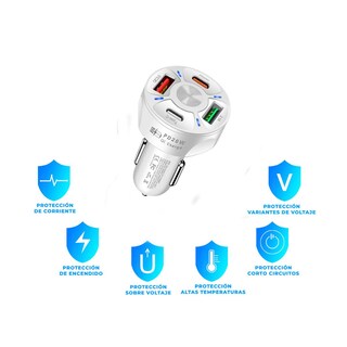 Foto 4 | Cargador de Auto 4 en 1 para Celular 2xusb Tipo A 2x Usb Tipo C Elegate Blanco