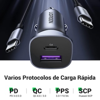 Foto 3 | Cargador De Auto Dual 30w Ugreen 40858 Usb-c + Usb-a De Carga Rápida