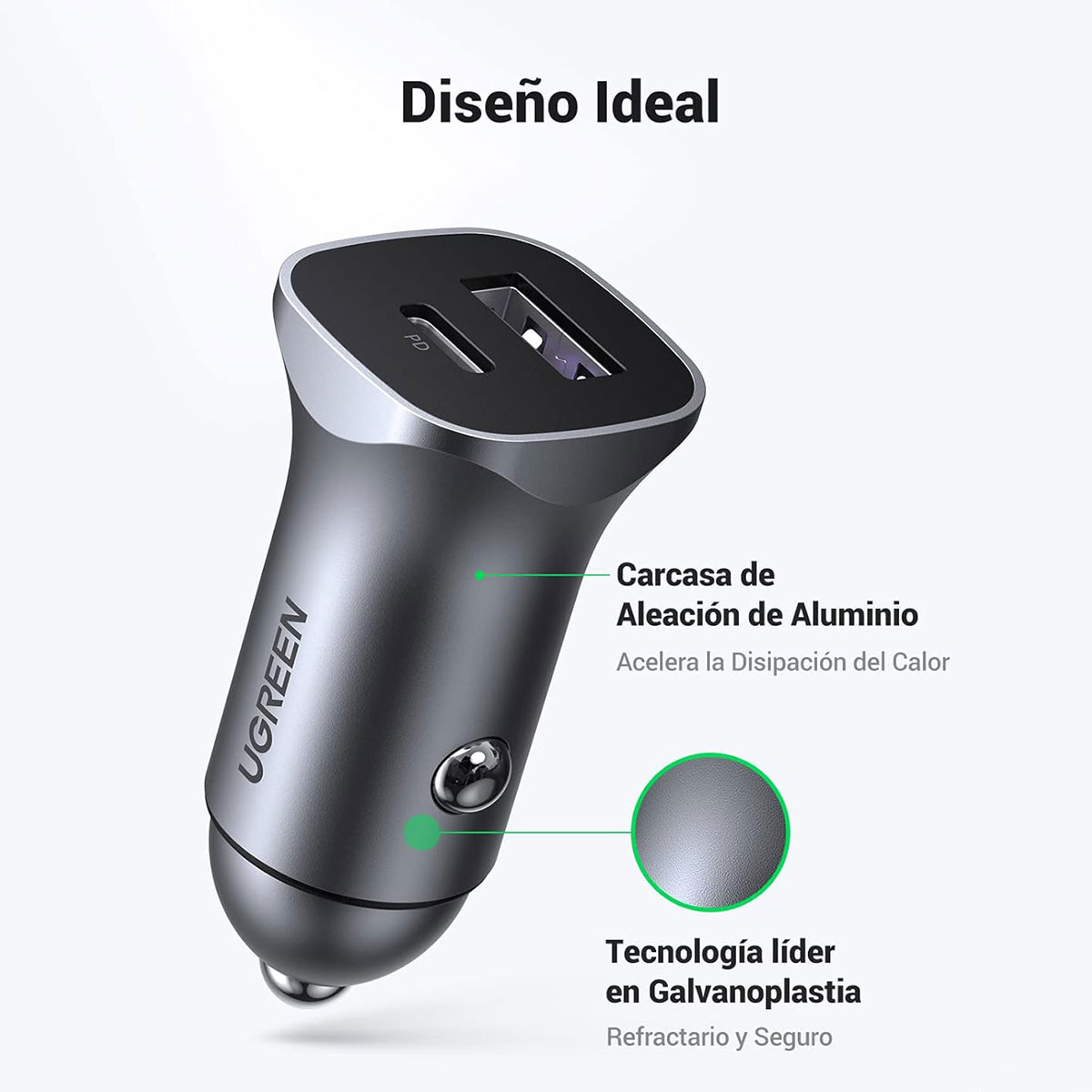 Foto 6 pulgar | Cargador De Auto Dual 30w Ugreen 40858 Usb-c + Usb-a De Carga Rápida