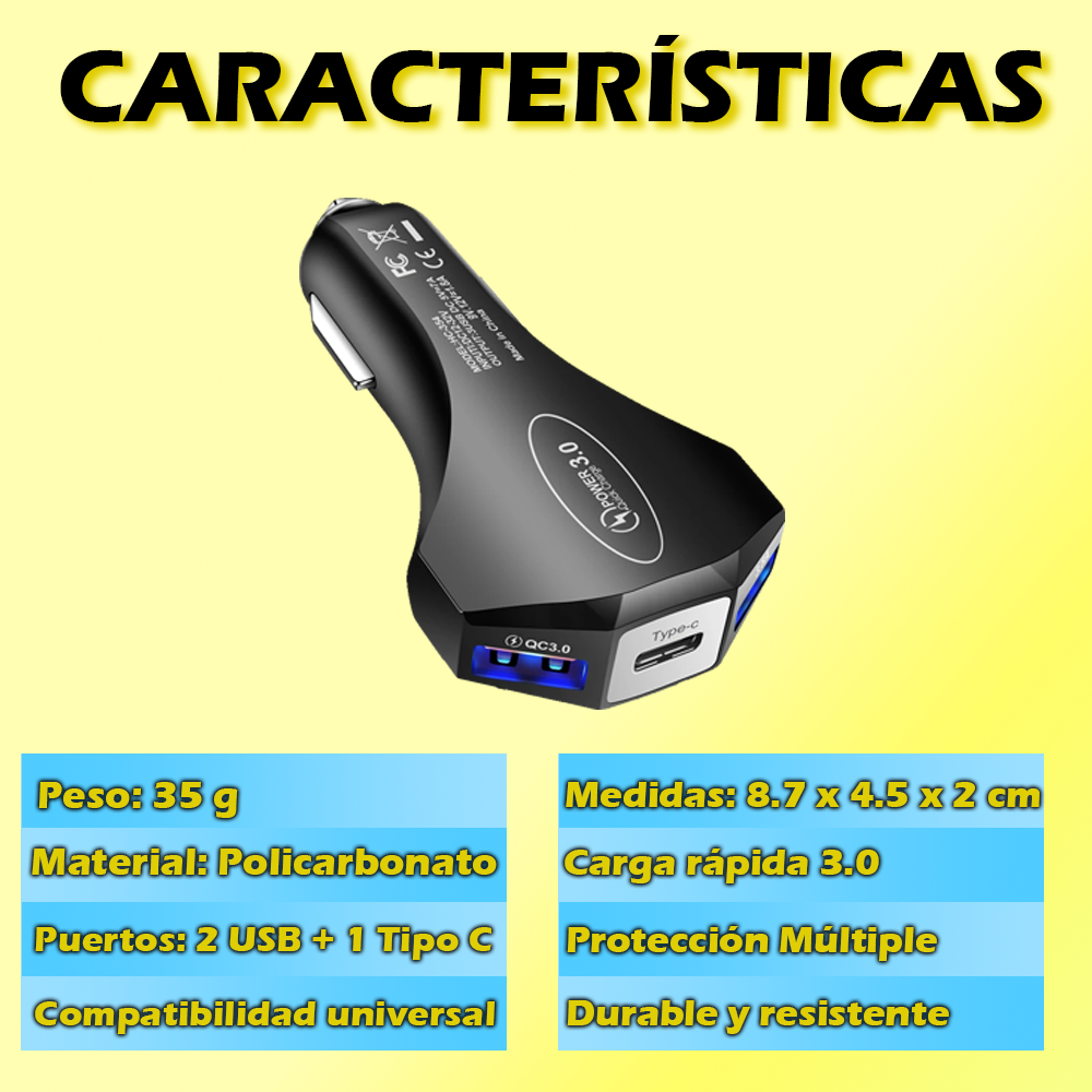 Foto 5 pulgar | Cargador De Auto Carga Rapida Para Iphone Samsung Usb Tipo C