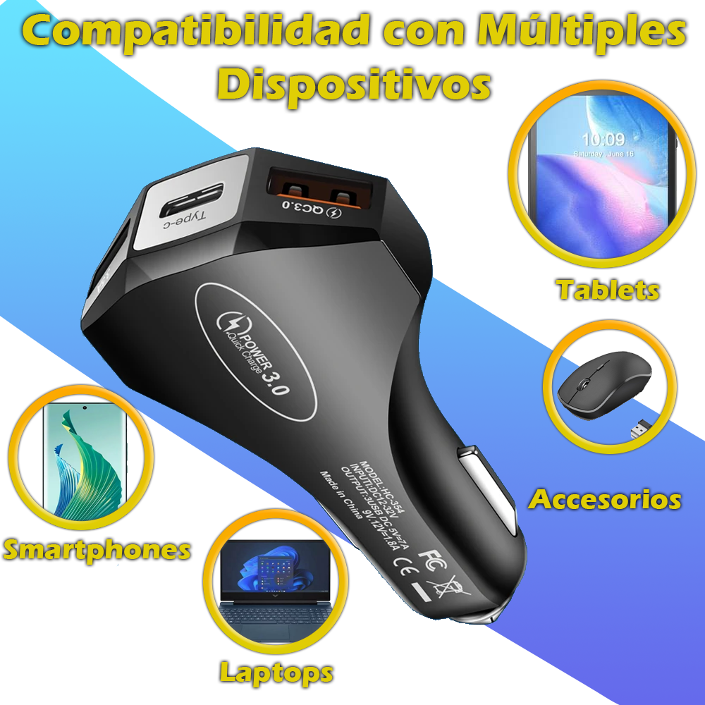 Foto 6 pulgar | Cargador De Auto Carga Rapida Para Iphone Samsung Usb Tipo C