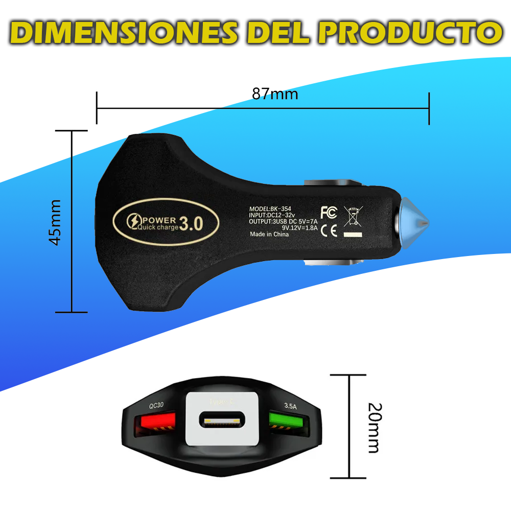 Foto 7 pulgar | Cargador De Auto Carga Rapida Para Iphone Samsung Usb Tipo C