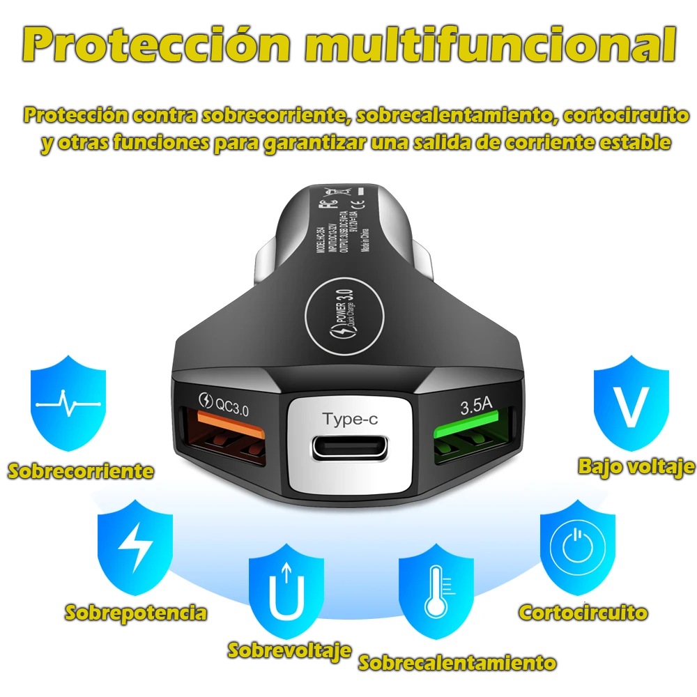 Foto 8 pulgar | Cargador De Auto Carga Rapida Para Iphone Samsung Usb Tipo C